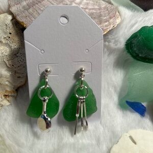 Genuine Green Sea Glass Earrings